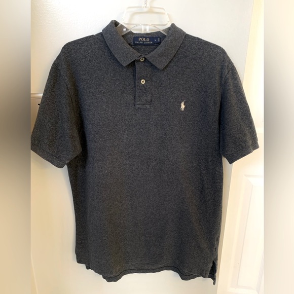 Polo by Ralph Lauren Logo Cotton Collared SS 2-Button Shirt Dark Gray Men’s L - Picture 2 of 7
